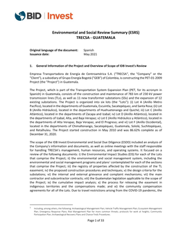 Environmental and Social Review Summary (ESRS) TRECSA - GUATEMALA