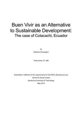 Buen Vivir As an Alternative to Sustainable Development: the Case of Cotacachi, Ecuador