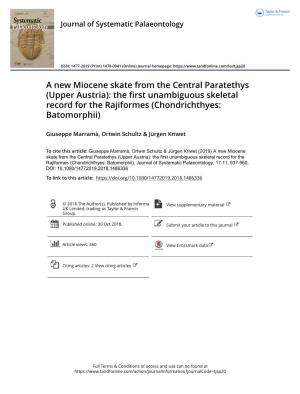 A New Miocene Skate from the Central Paratethys (Upper Austria): the First Unambiguous Skeletal Record for the Rajiformes (Chondrichthyes: Batomorphii)