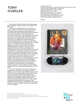 Tony Oursler (Calarts BFA 1979) Has Created Lucky Charm , 2019 for Calarts’S 50+50 , in an Edition of 10 with 4 Aps