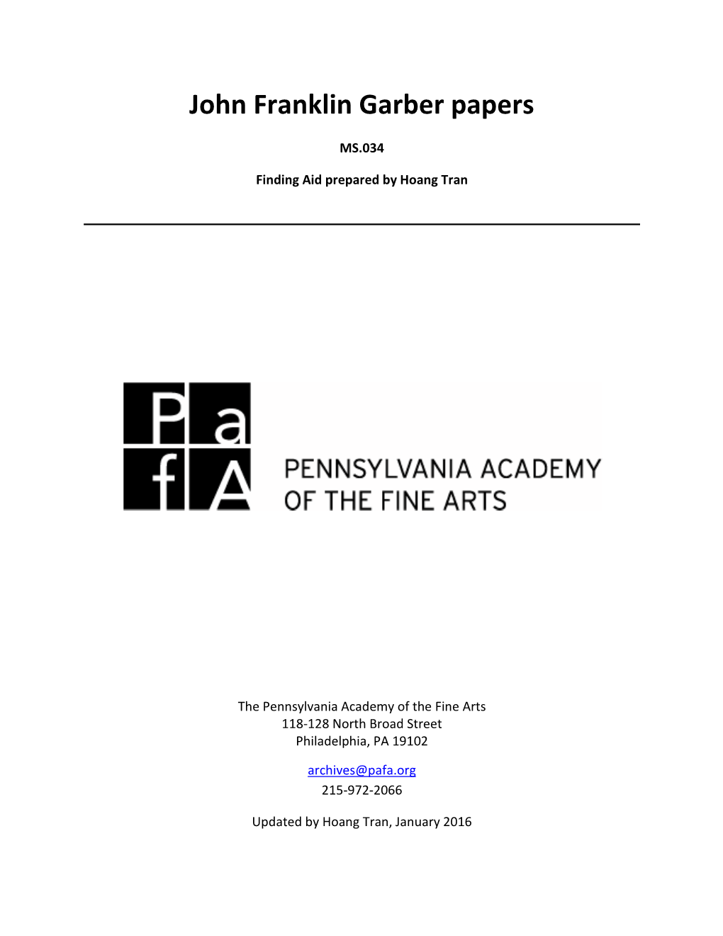 John Franklin Garber Papers