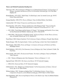 Theory and Method Reading List (Final)
