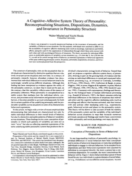 A Cognitive-Affective System Theory of Personality: Reconceptualizing Situations, Dispositions, Dynamics, and Invariance in Personality Structure