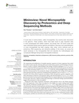 Minireview: Novel Micropeptide Discovery by Proteomics and Deep Sequencing Methods
