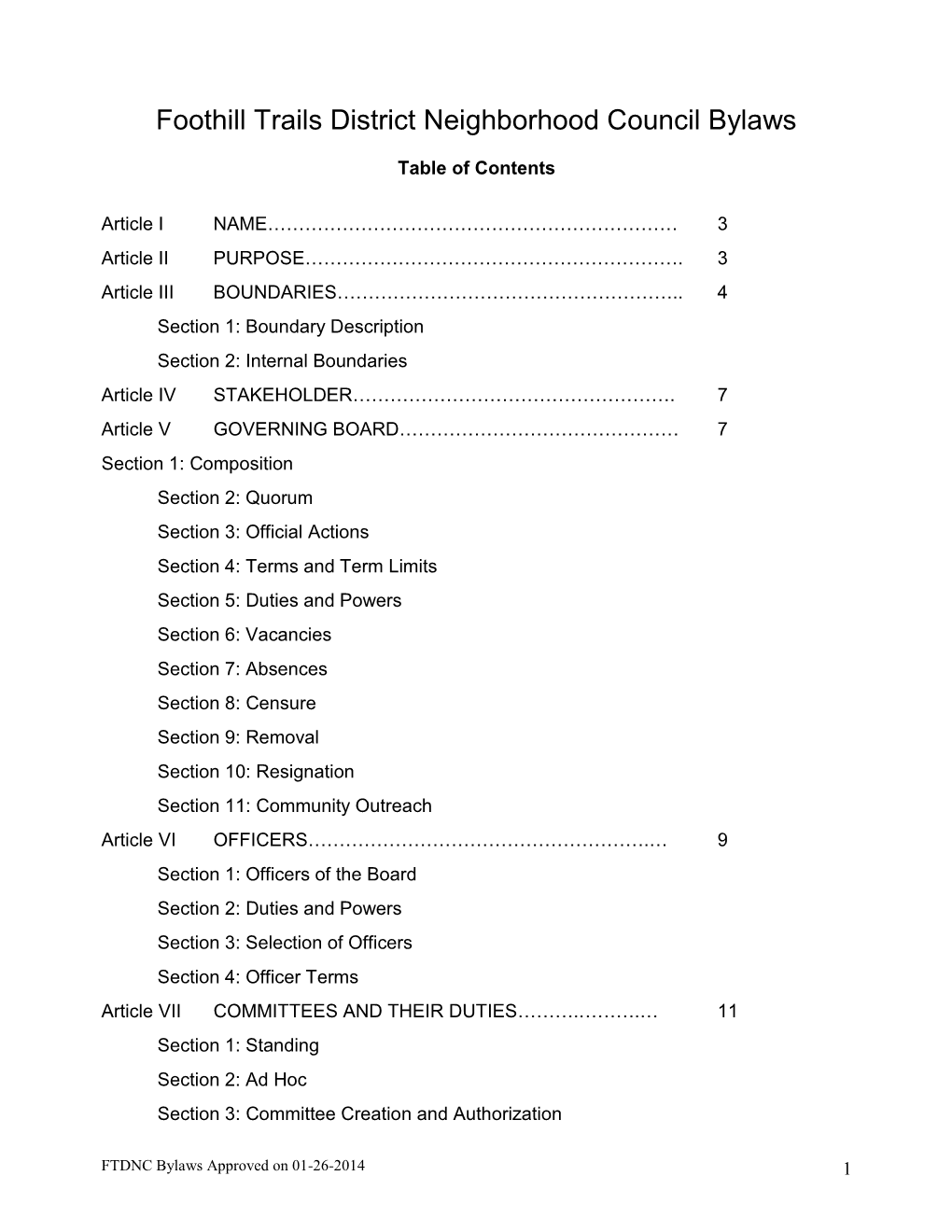 Foothill Trails District Neighborhood Council Bylaws