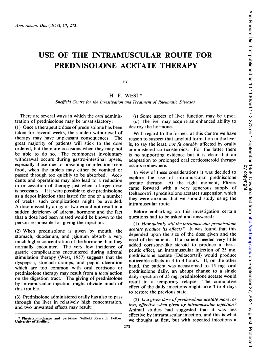 Use of the Intramuscular Route for Prednisolone Acetate Therapy