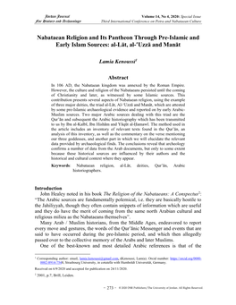 Nabataean Religion and Its Pantheon Through Pre-Islamic and Early Islam Sources: Al-Lāt, Al-ʽuzzā and Manāt