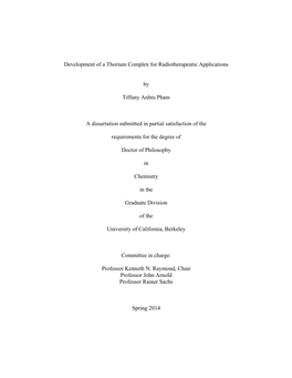 Development of a Thorium Complex for Radiotherapeutic Applications