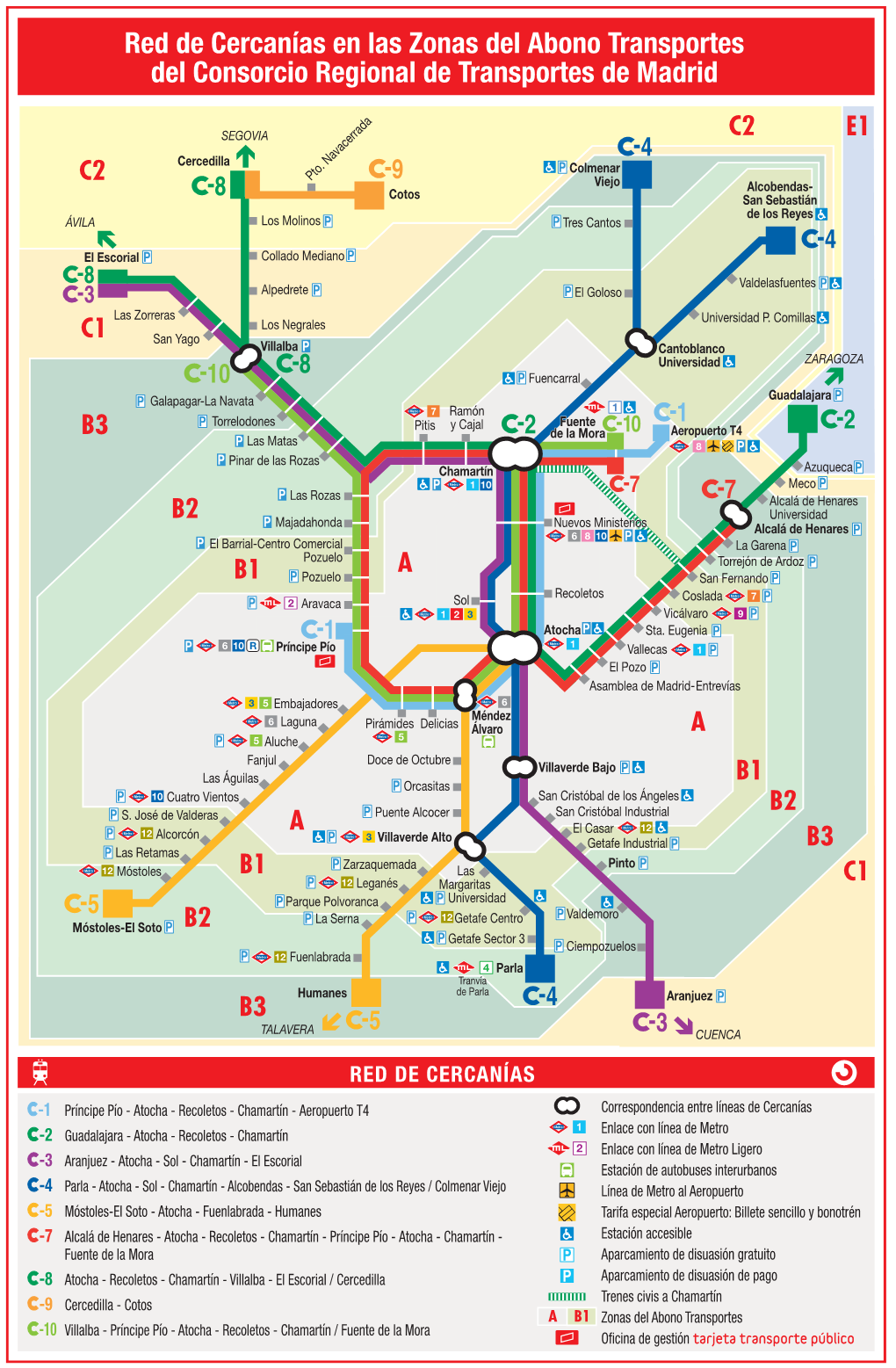 Red De Cercanías En Las Zonas Del Abono Transportes Del Consorcio Regional De Transportes De Madrid
