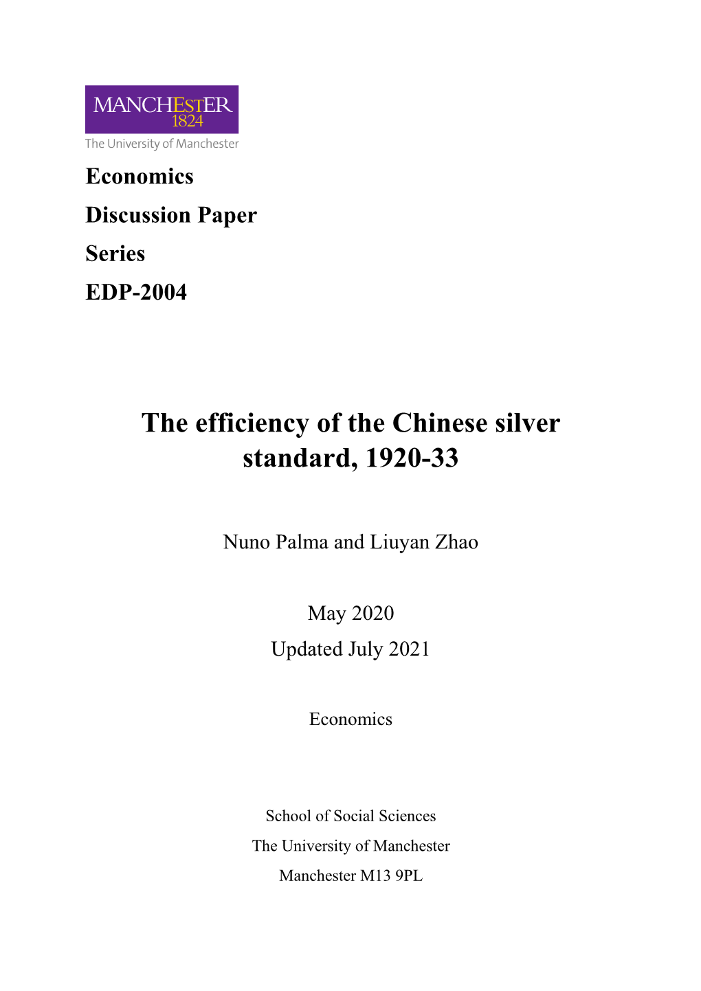 The Efficiency of the Chinese Silver Standard, 1920-33