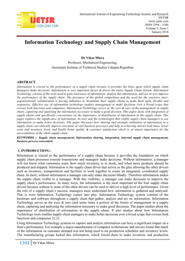 Information Technology and Supply Chain Management