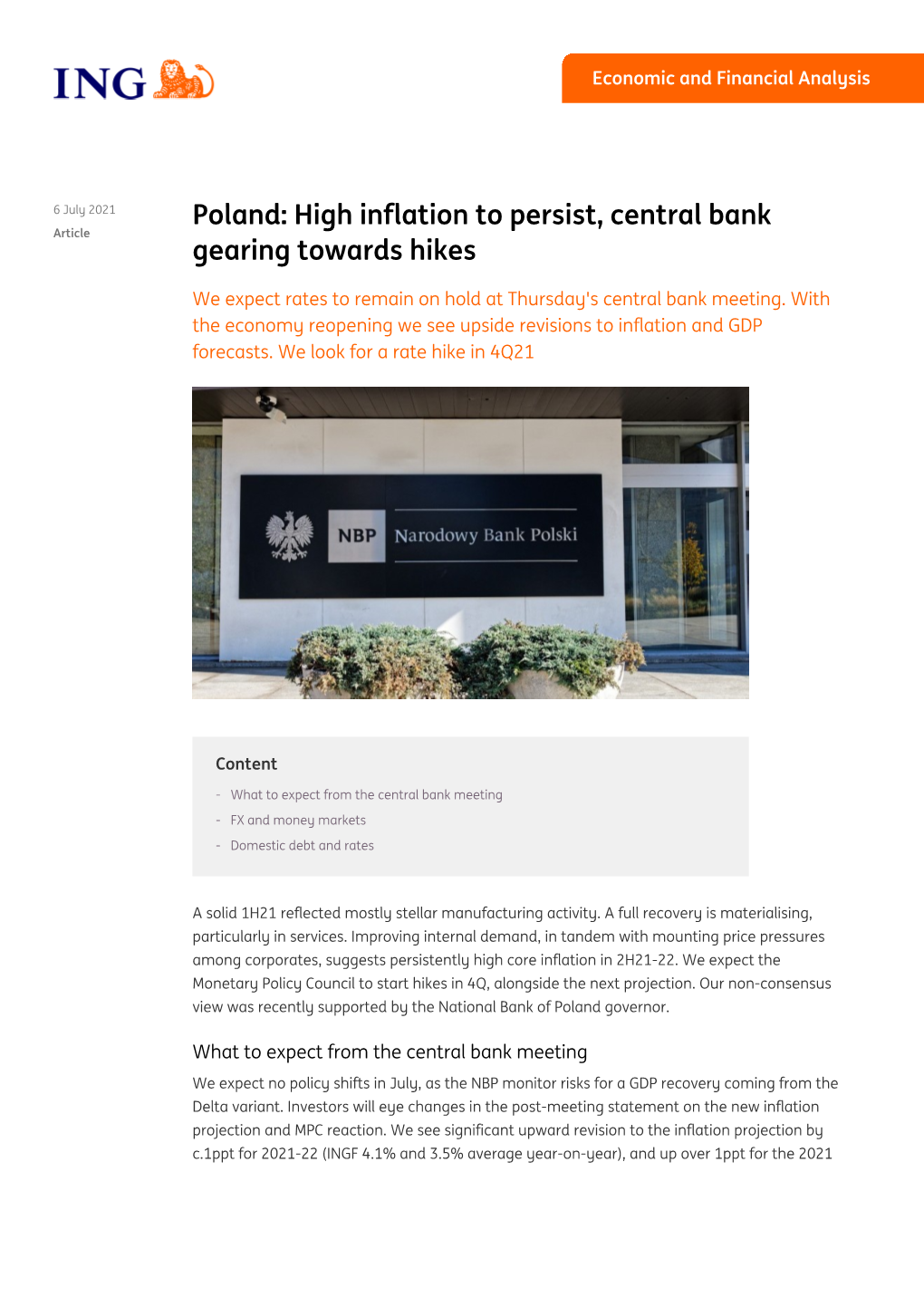 PDF | Poland: High Inflation to Persist, Central Bank Gearing Towards Hikes