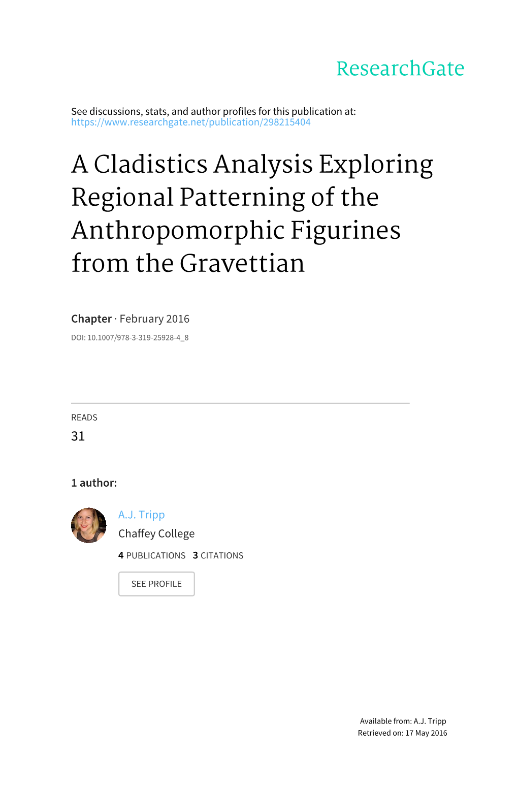 A Cladistics Analysis Exploring Regional Patterning of the Anthropomorphic Figurines from the Gravettian