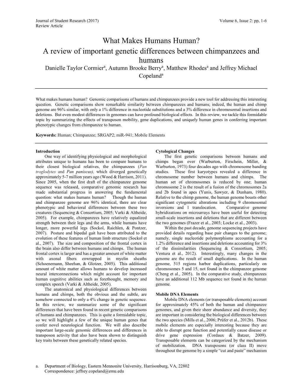 A Review of Important Genetic Differences Between Chimpanzees