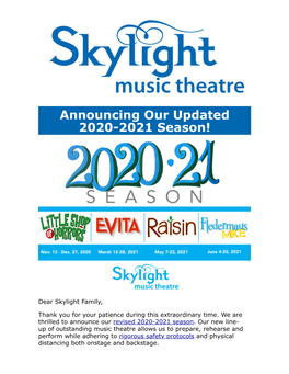 Announcing Our Updated 2020-2021 Season!