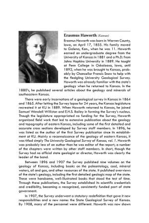 Erasmus Haworth (Kansas) Erasmus Haworth Was Born in Warren County, Iowa, on April 17, 1855