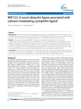 RNF122: a Novel Ubiquitin Ligase Associated with Calcium-Modulating Cyclophilin Ligand BMC Cell Biology 2010, 11:41 References 1
