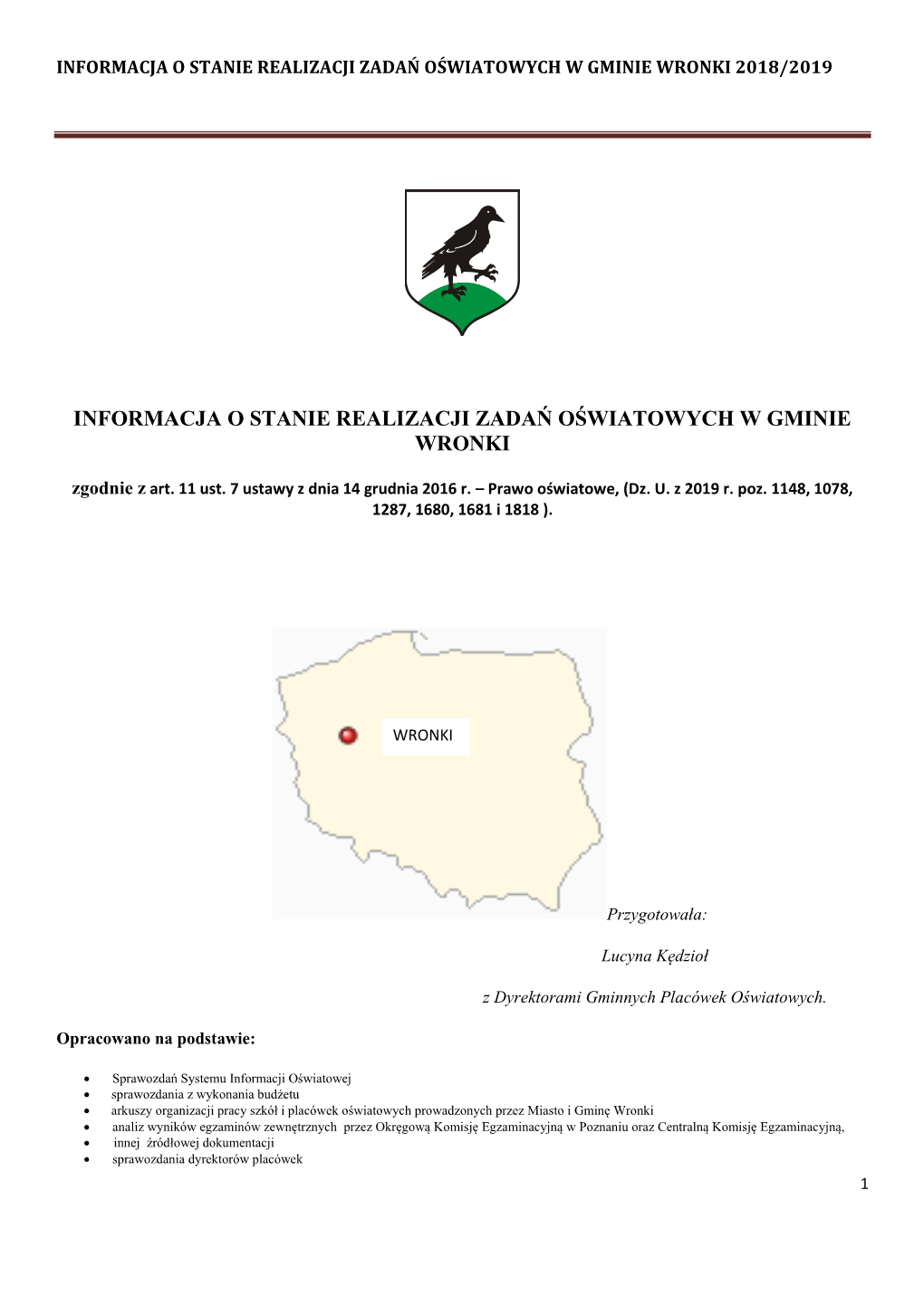 Sprawozdanie Z Realizacji Zadań Oświatowych W Gminie Wronki 2012/2013