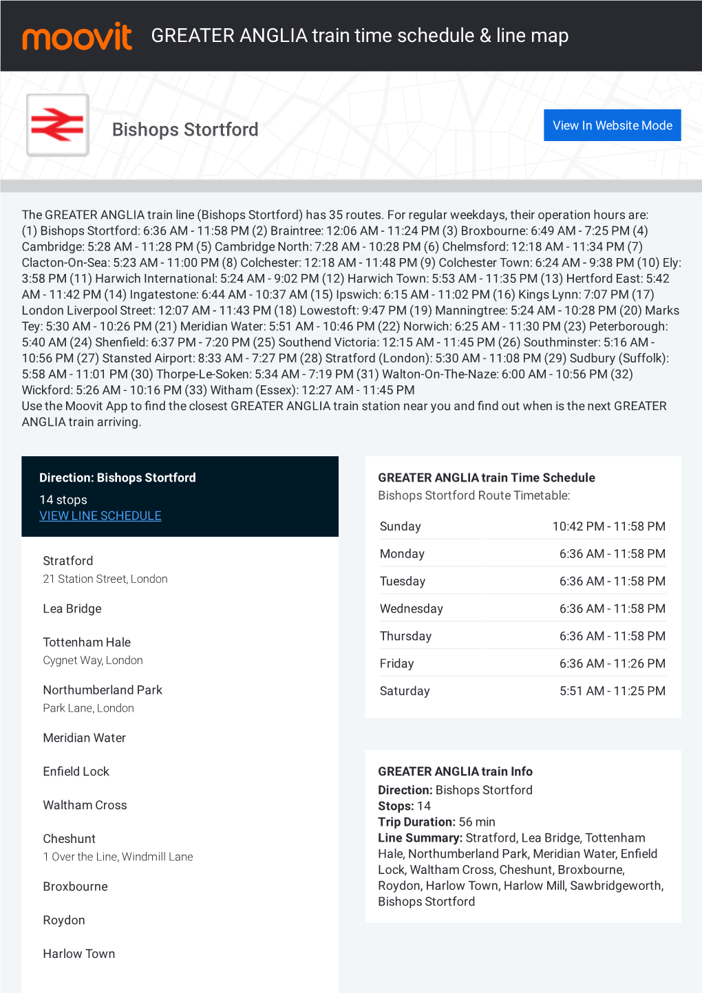 GREATER ANGLIA Train Time Schedule & Line Route