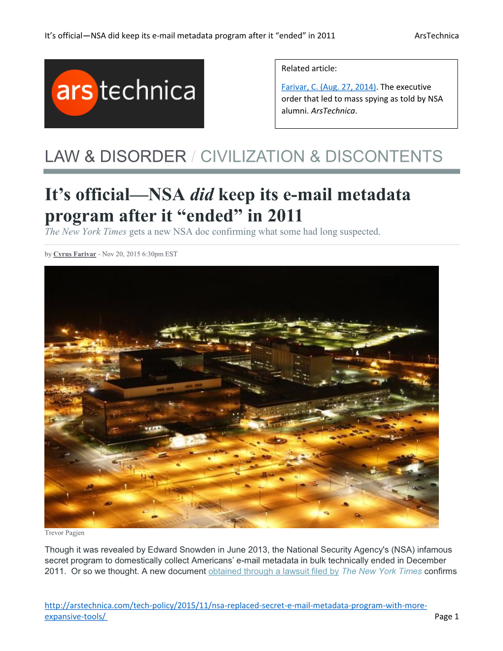 It's Official—NSA Did Keep Its E-Mail Metadata