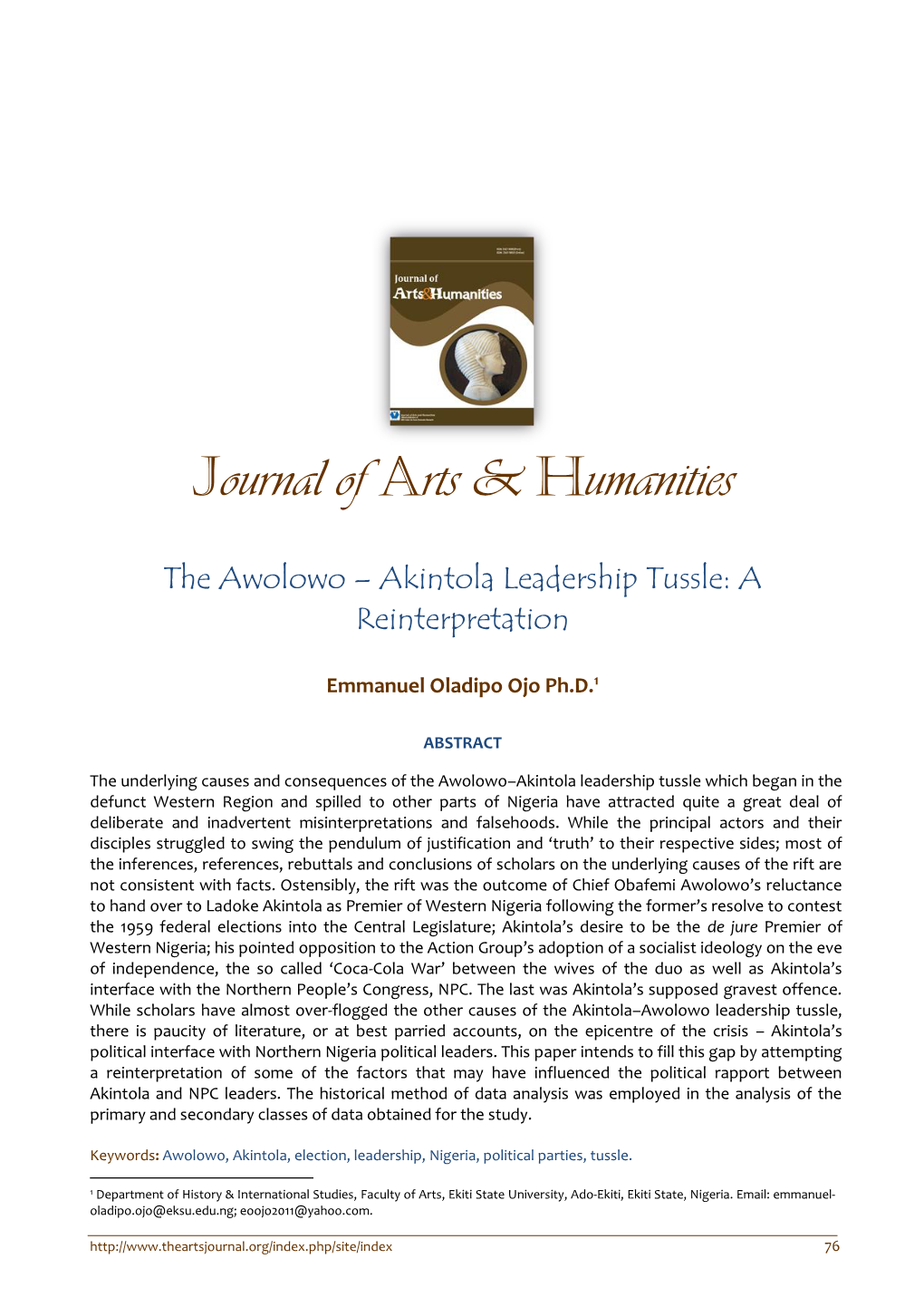 Journal of Arts & Humanities