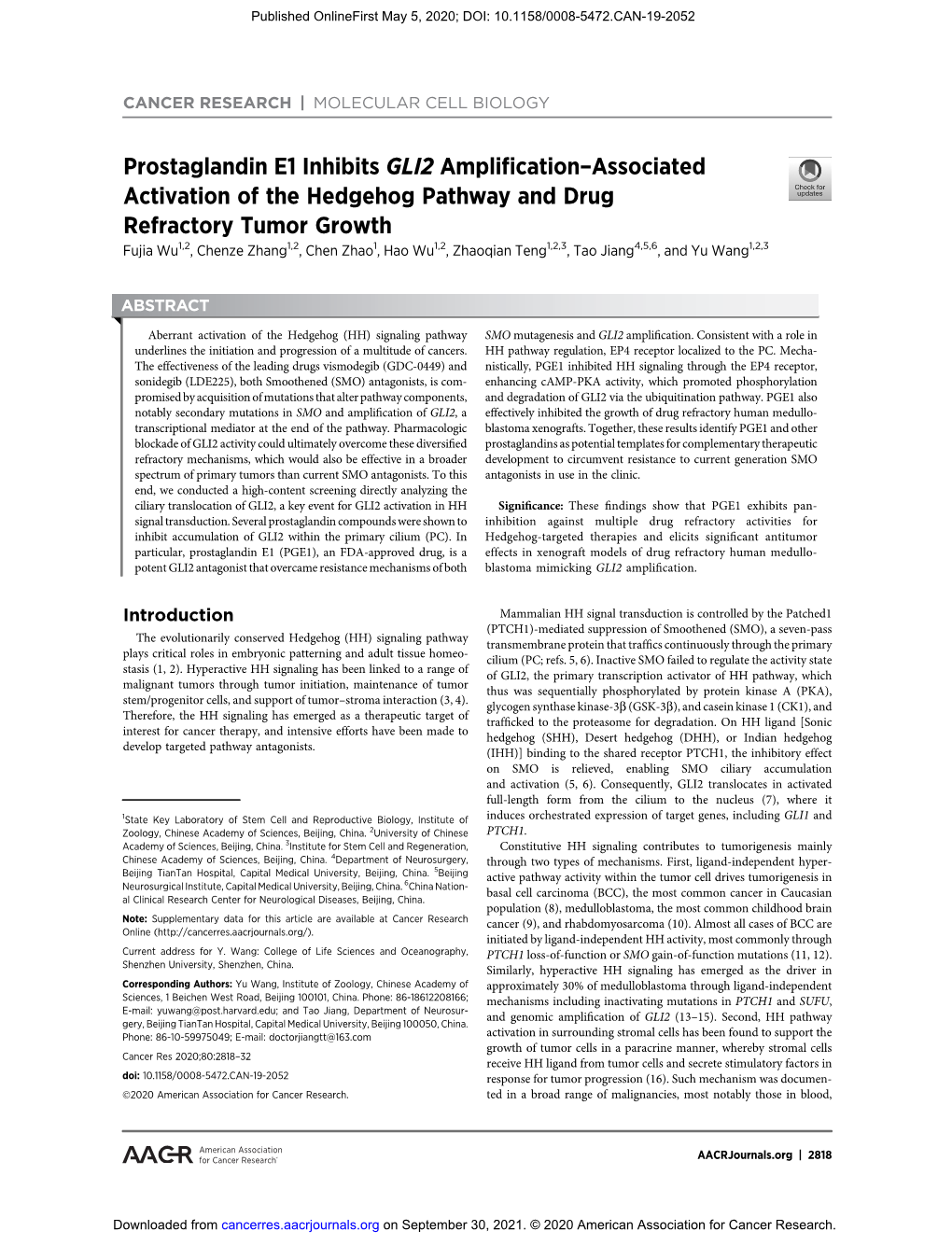 Prostaglandin E1 Inhibits GLI2 Amplification–Associated Activation