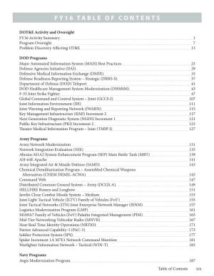 Fy15 Table of Contents Fy16 Table of Contents