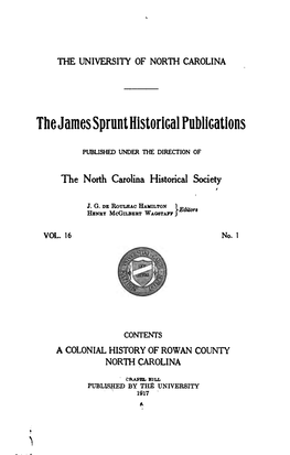 A Colonial History of Rowan County North Carolina