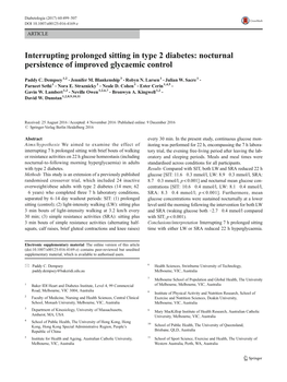 Interrupting Prolonged Sitting in Type 2 Diabetes: Nocturnal Persistence of Improved Glycaemic Control
