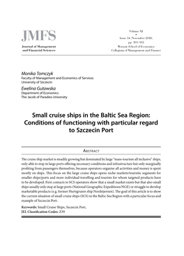 Small Cruise Ships in the Baltic Sea Region: Conditions of Functioning with Particular Regard to Szczecin Port