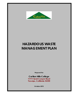 CHC Hazardous Waste Management Plan-Draft October 2015