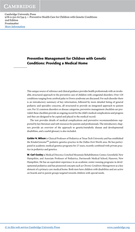 Preventive Management for Children with Genetic Conditions: Providing a Medical Home