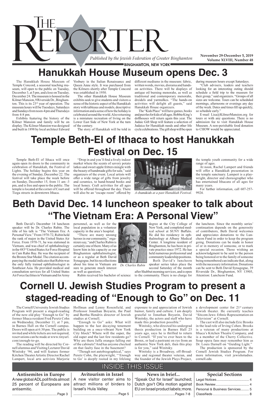 Hanukkah House Museum Opens Dec. 3 Temple Beth-El of Ithaca to Host