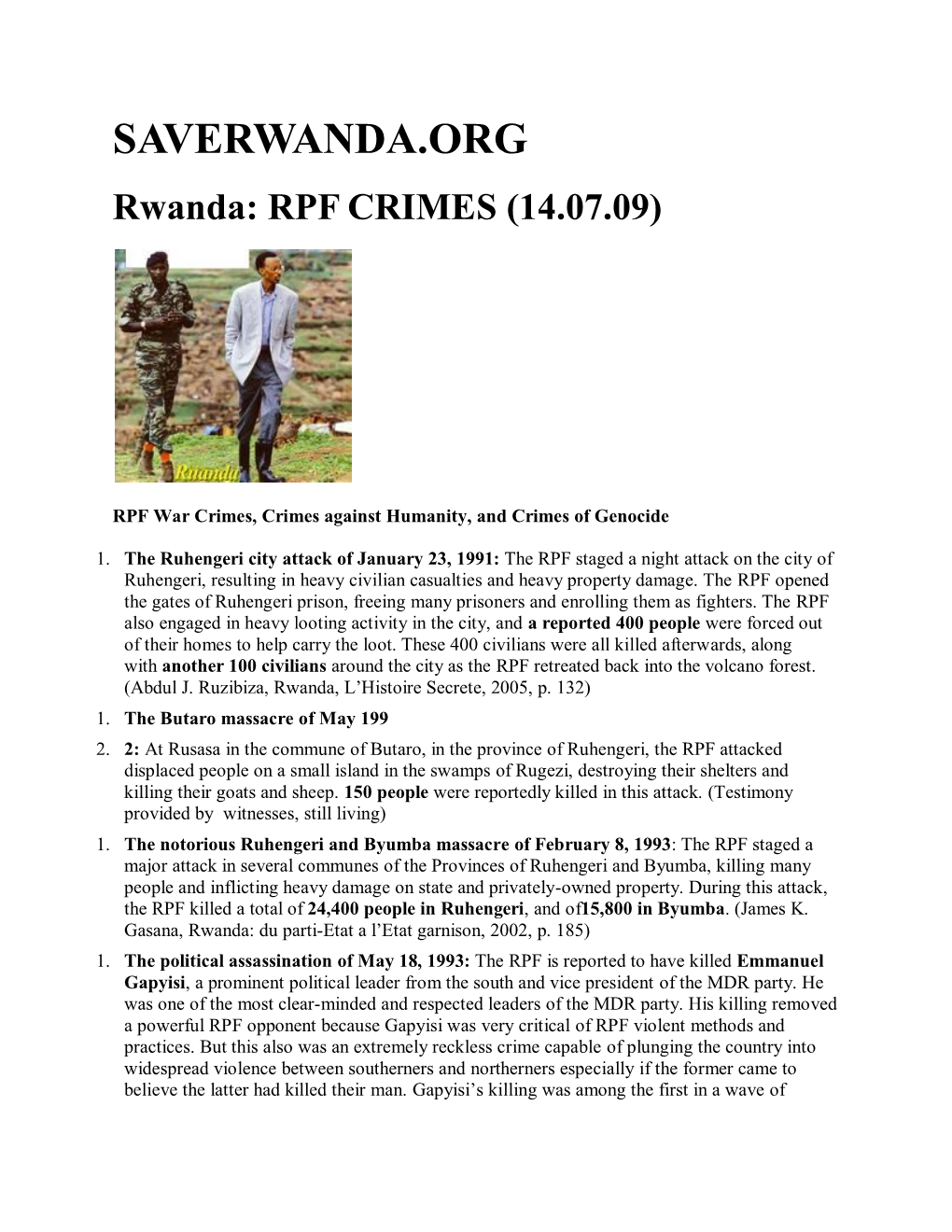 SAVERWANDA.ORG Rwanda: RPF CRIMES (14.07.09)