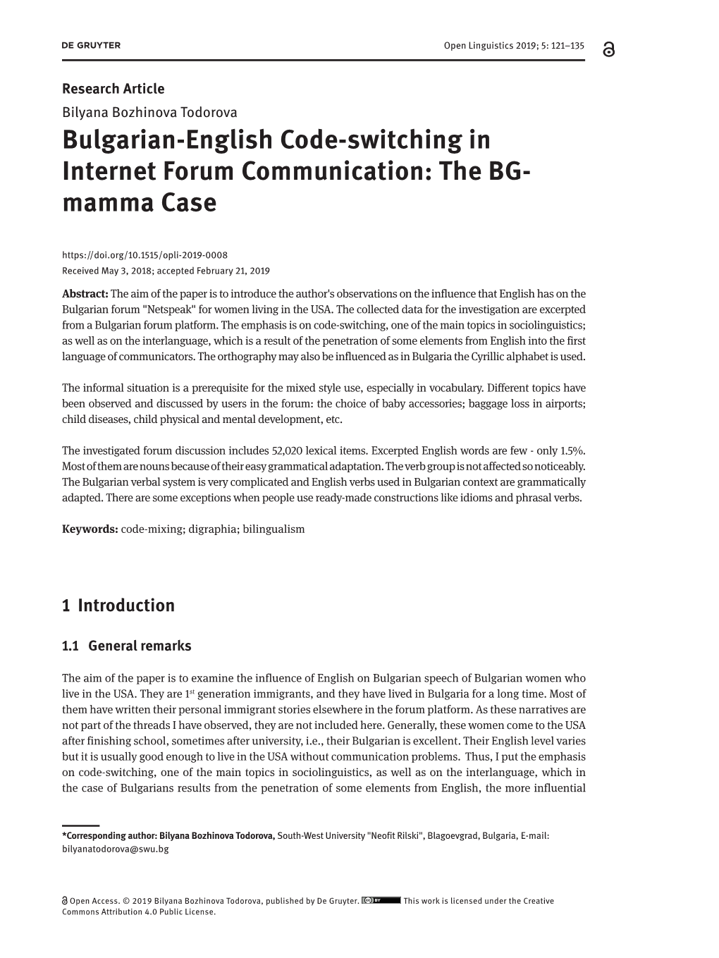 Bulgarian-English Code-Switching in Internet Forum Communication: the BG- Mamma Case