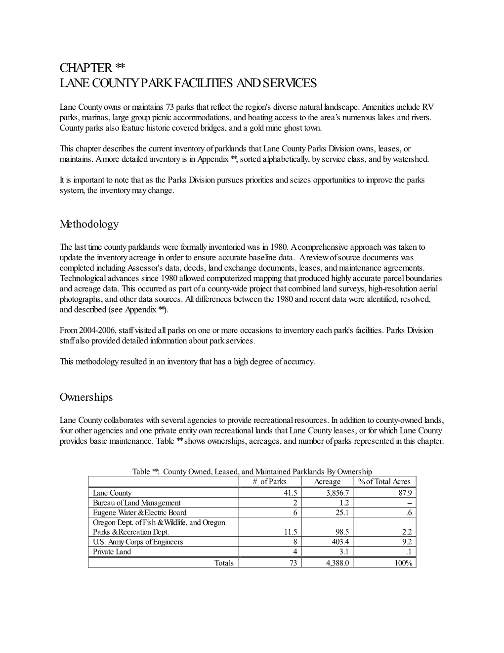 Chapter ** Lane County Park Facilities and Services