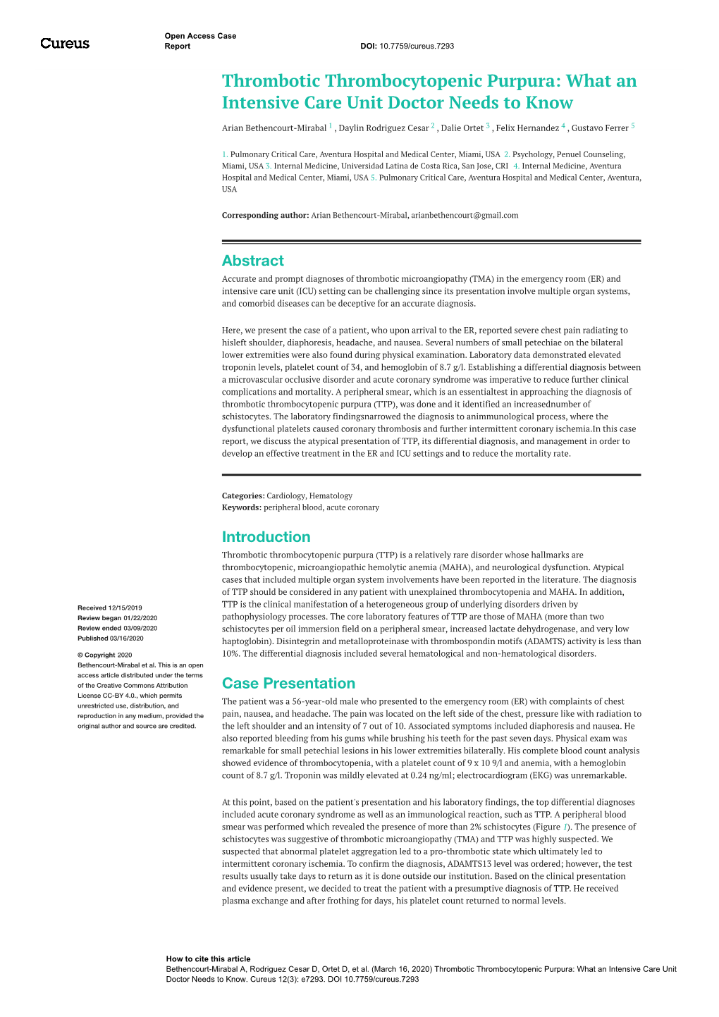 Thrombotic Thrombocytopenic Purpura: What an Intensive Care Unit Doctor Needs to Know