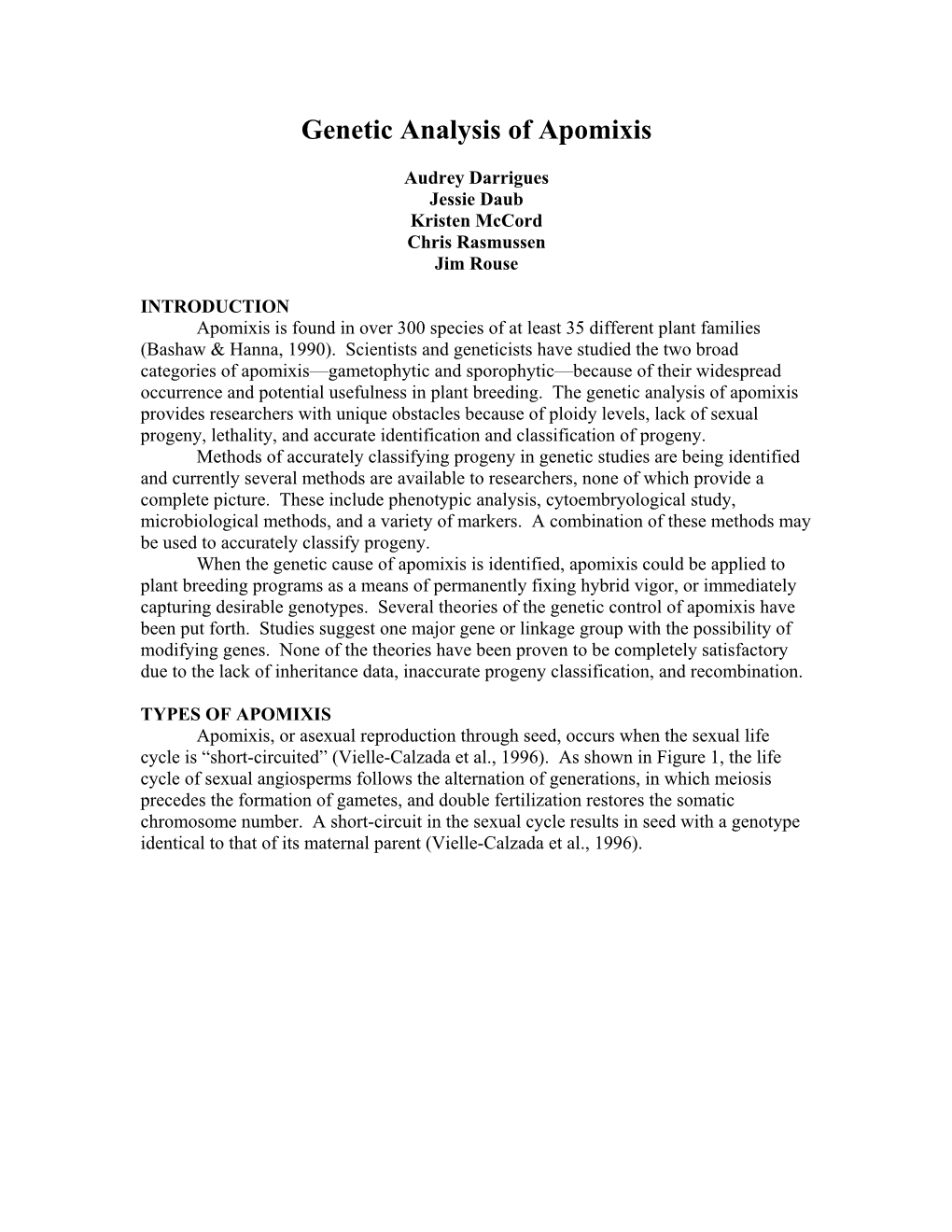 Genetic Analysis of Apomixis