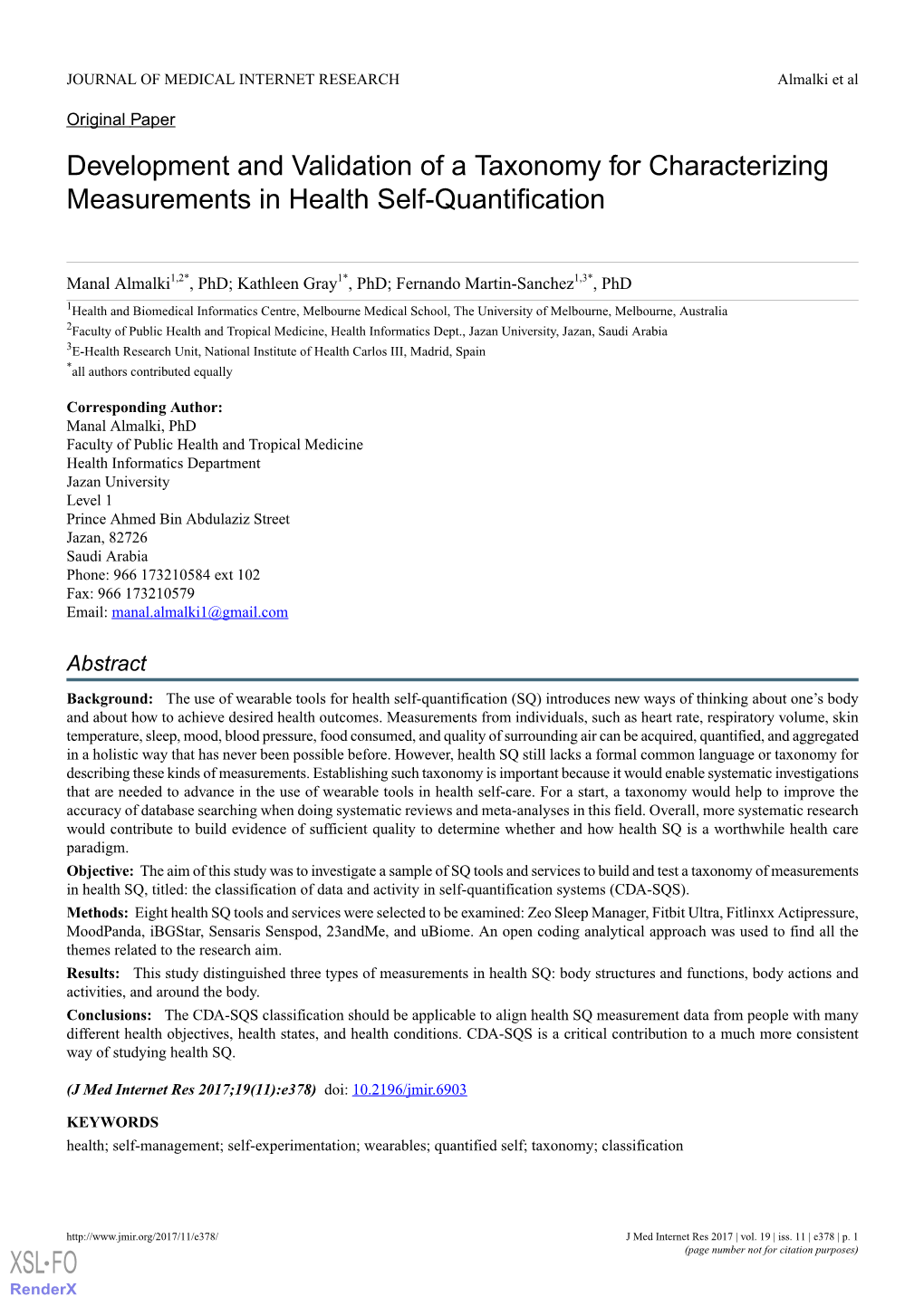 Development and Validation of a Taxonomy for Characterizing Measurements in Health Self-Quantification