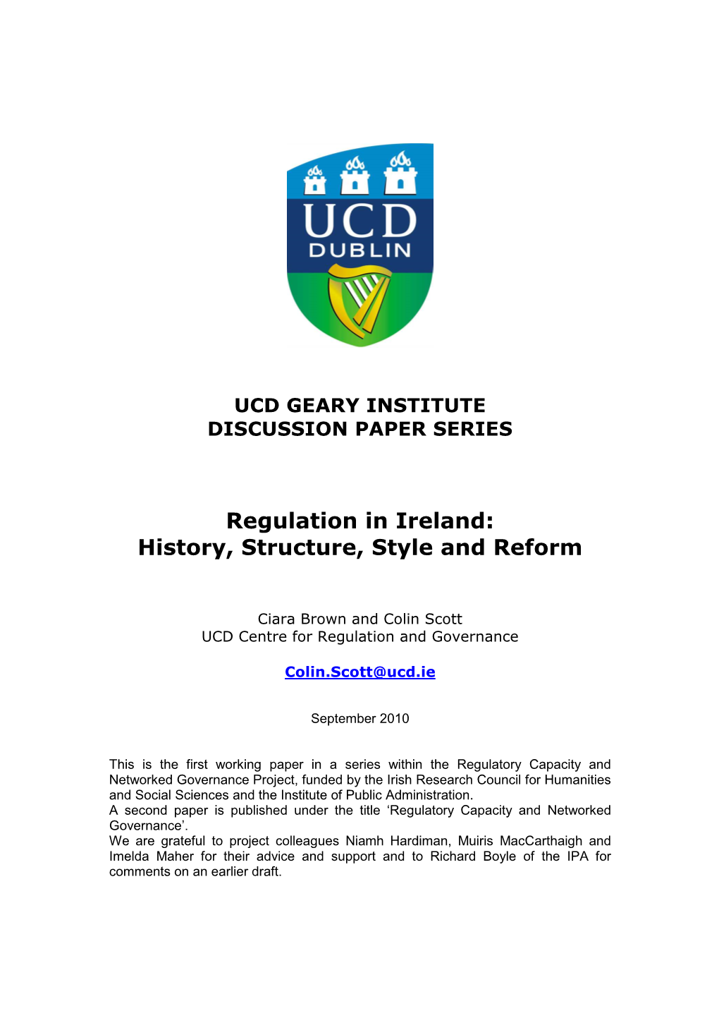 Regulation in Ireland: History, Structure, Style and Reform