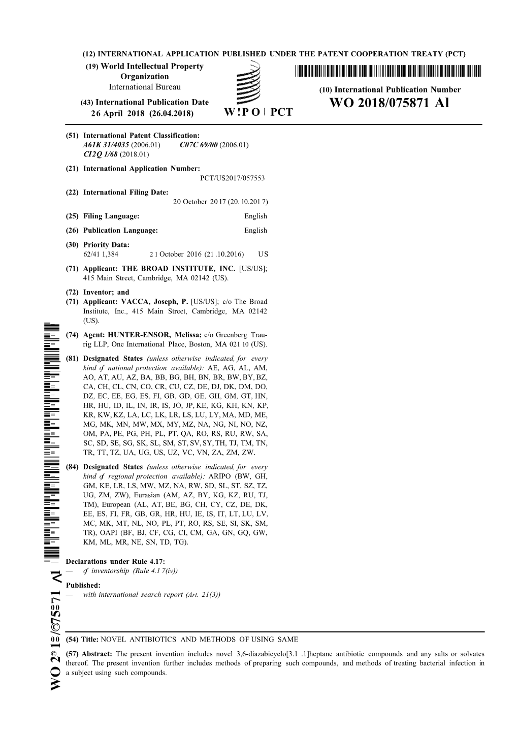 WO 2018/075871 Al 26 April 2018 (26.04.2018) W !P O PCT
