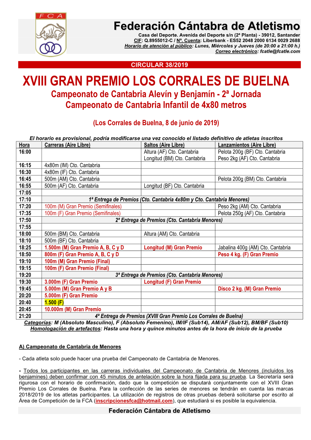 XVIII GRAN PREMIO LOS CORRALES DE BUELNA Campeonato De Cantabria Alevín Y Benjamín - 2ª Jornada Campeonato De Cantabria Infantil De 4X80 Metros