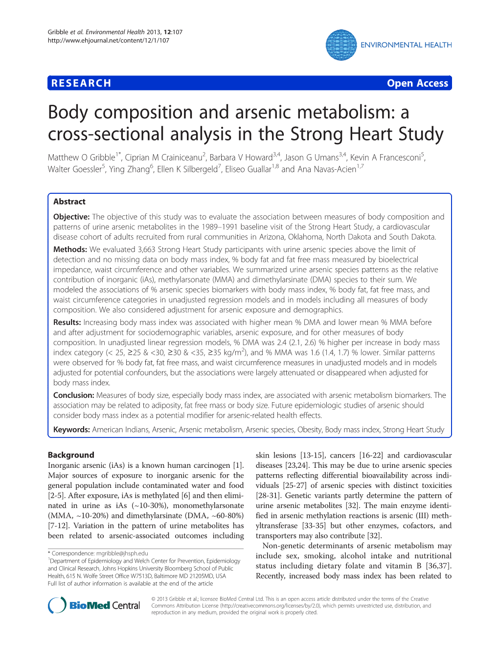 Body Composition and Arsenic Metabolism: a Cross-Sectional