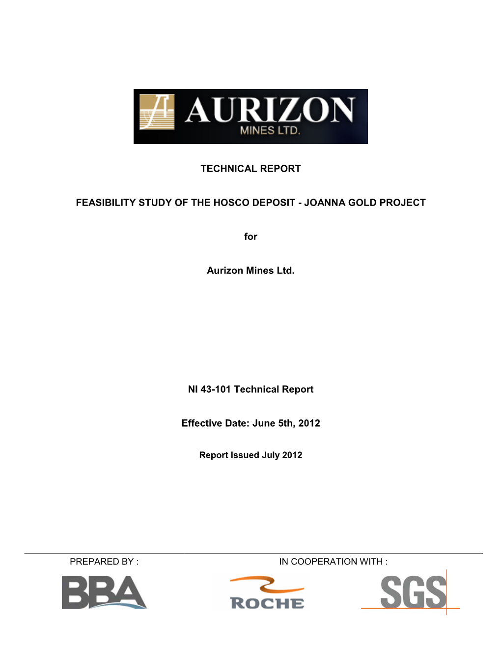 Technical Report Feasibility Study of the Hosco Deposit