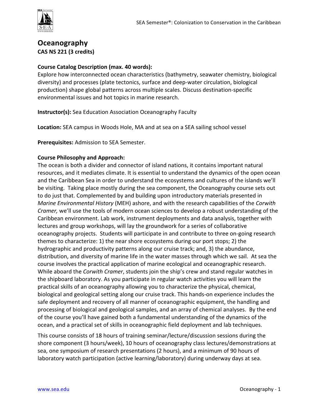 Oceanography CAS NS 221 (3 Credits)