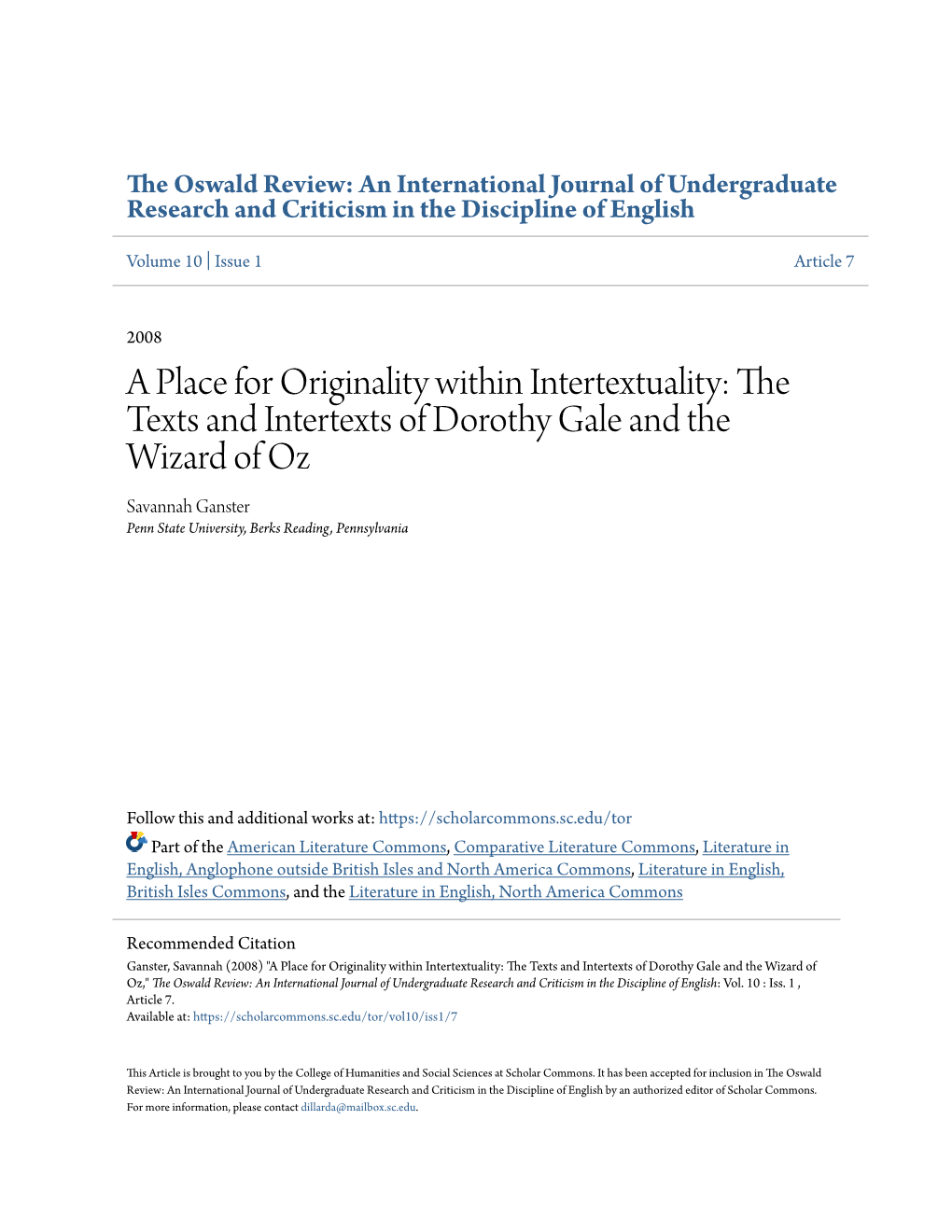 A Place for Originality Within Intertextuality: the Texts And