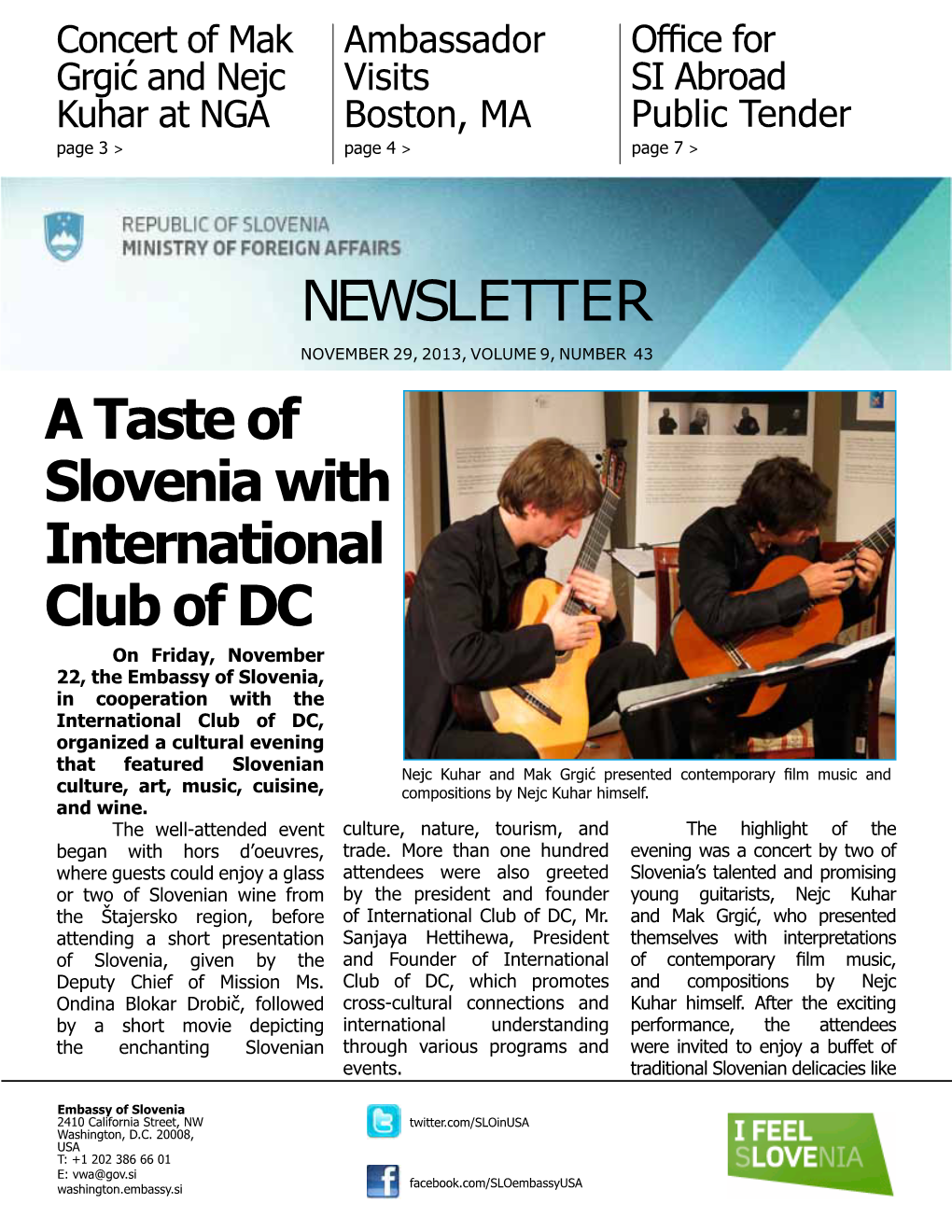 NEWSLETTER a Taste of Slovenia with International Club of DC
