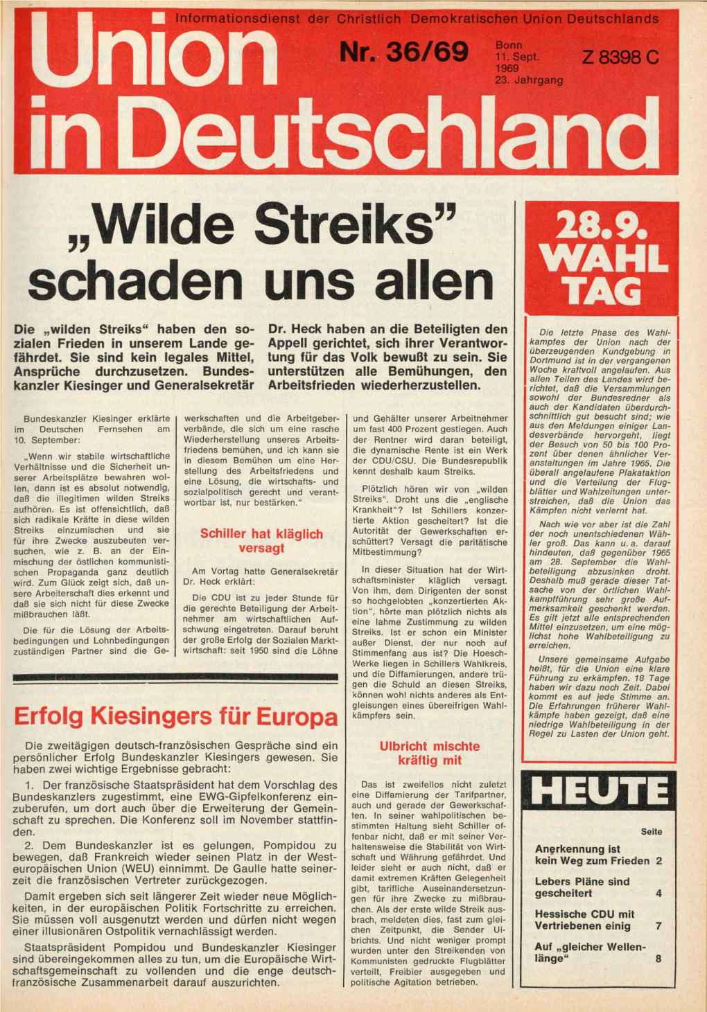 UID Jg. 23 1969 Nr. 36, Union in Deutschland