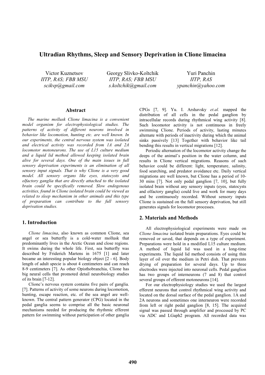 Ultradian Rhythms, Sleep and Sensory Deprivation in Clione Limacina