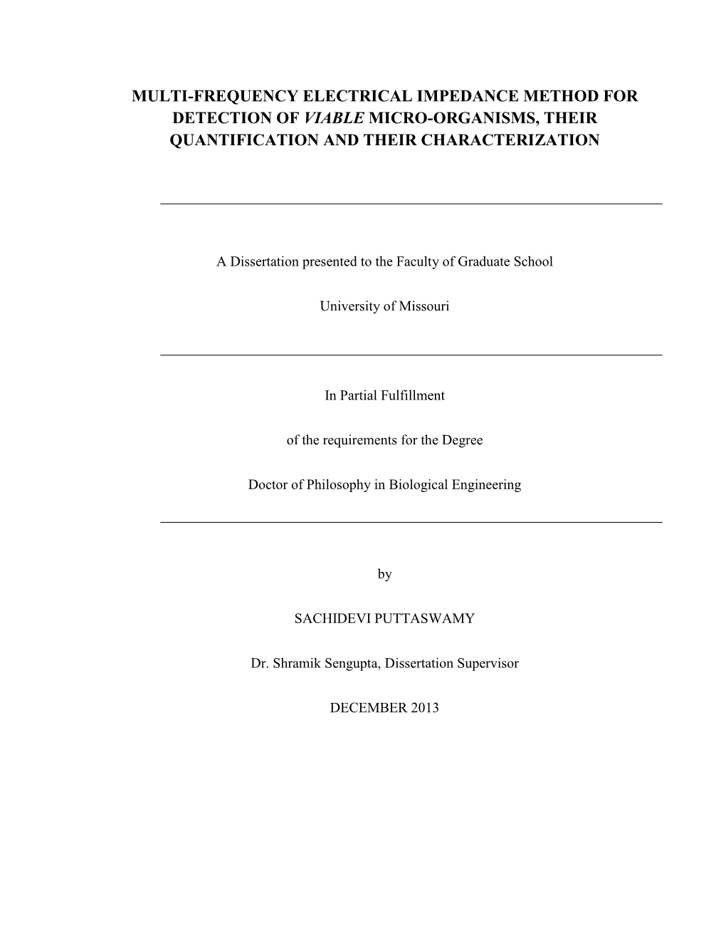 Multi-Frequency Electrical Impedance Method for Detection of Viable Micro-Organisms, Their Quantification and Their Characterization